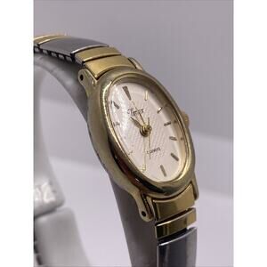 Vintage Timex Indiglo Womens Silver Gold Stretch Band Watch Works New Battery